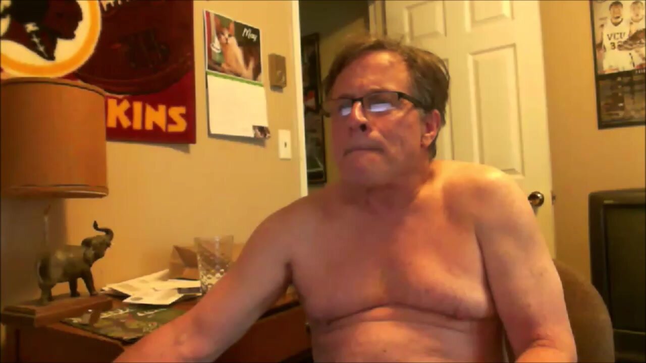 Grandpa jerks off shirtless in pjs