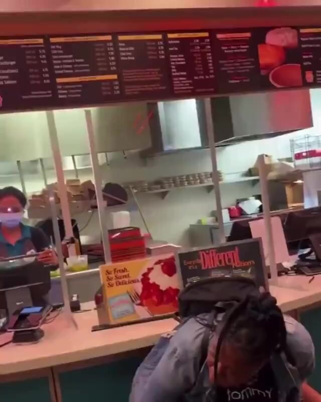 Ebony pissing in fast food store