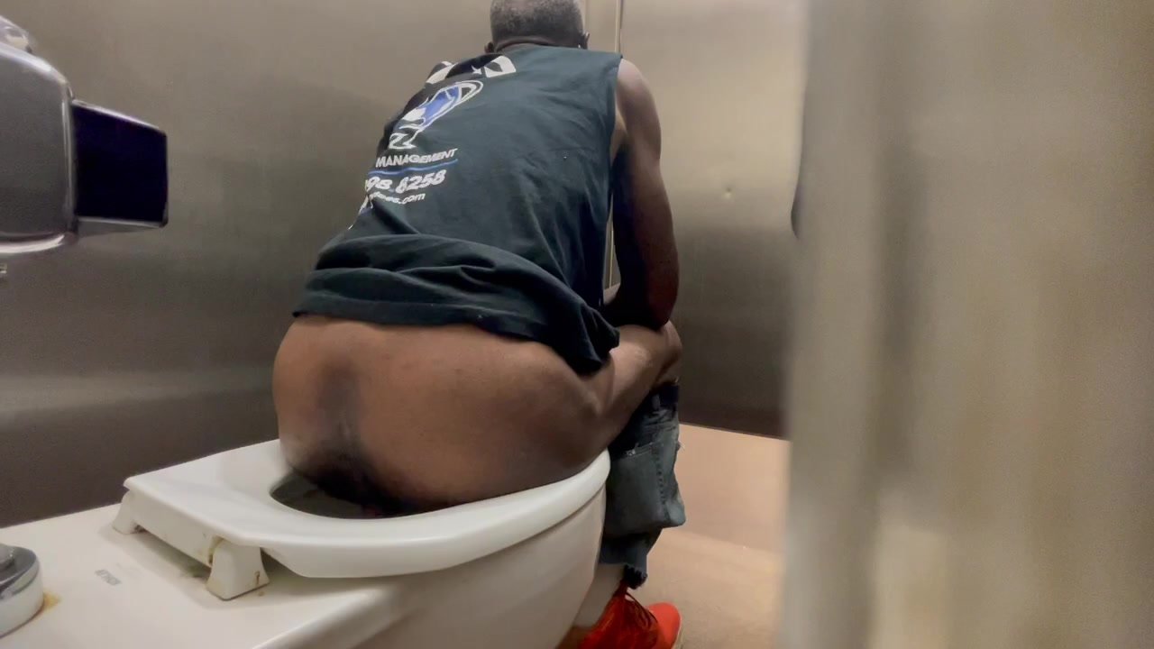 Black dude ass spread open public toilet