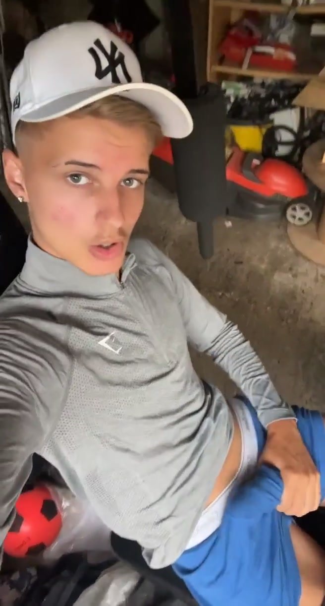 Sexy blond teen shows boner in his Calvin Klein boxer