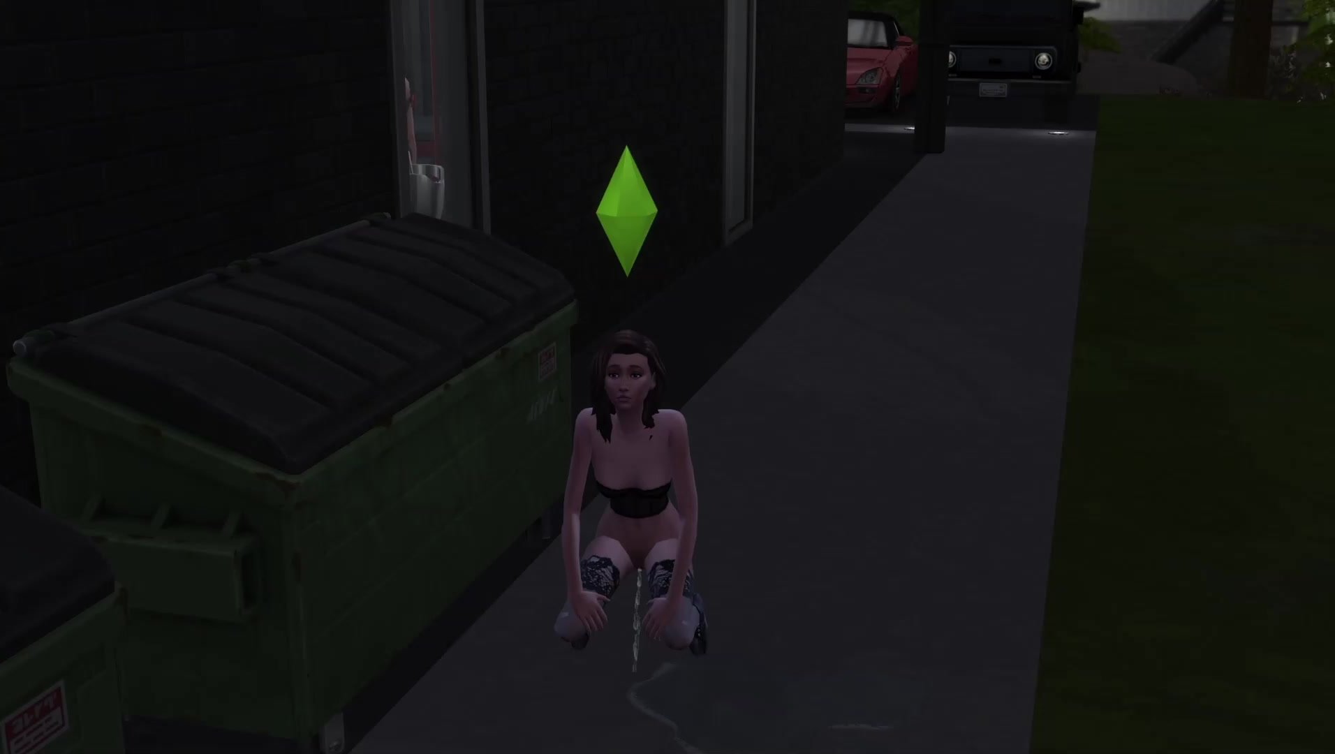 Sims 4 Stripper pees and farts by dumpster outside club