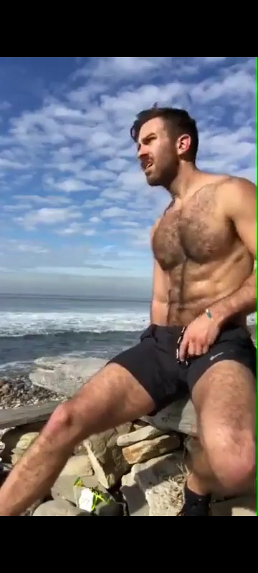 Hot guy jerk off by the sea
