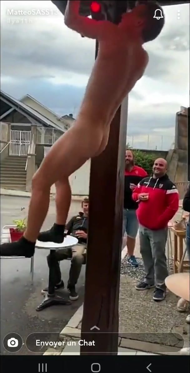 Naked guy in front of friends