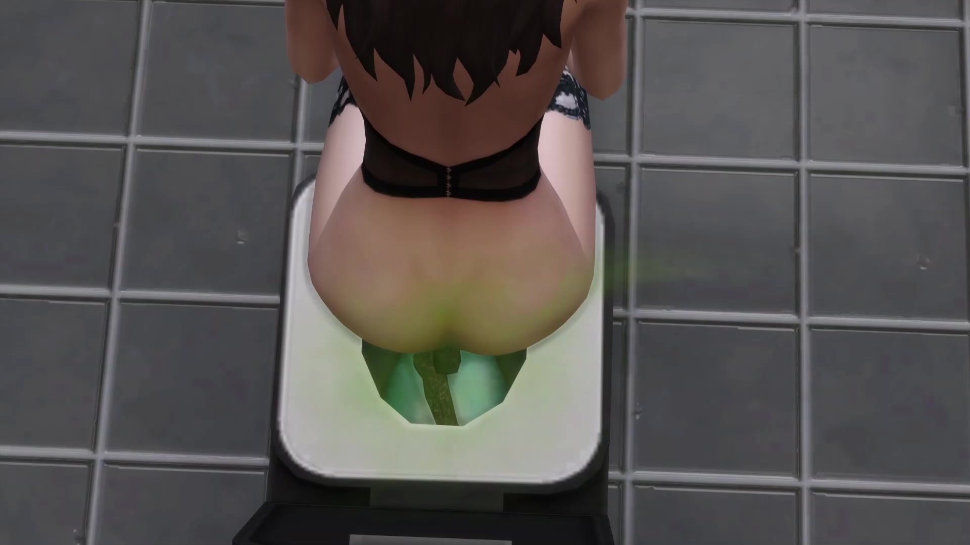 Sims 4 girl takes huge shit in toilet