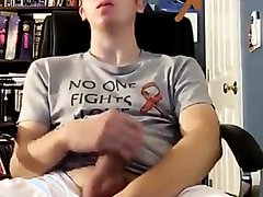 Blonde college twink moans and jerks off