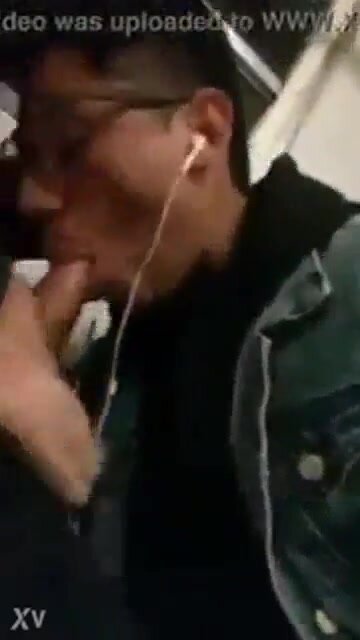 Twink gives a blowjob on subway until spunk in mouth