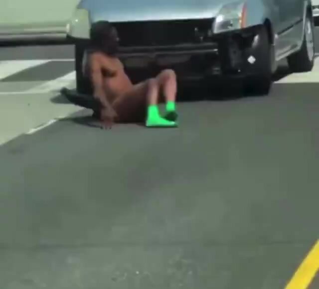 Naked male tweaker destroys someone's car