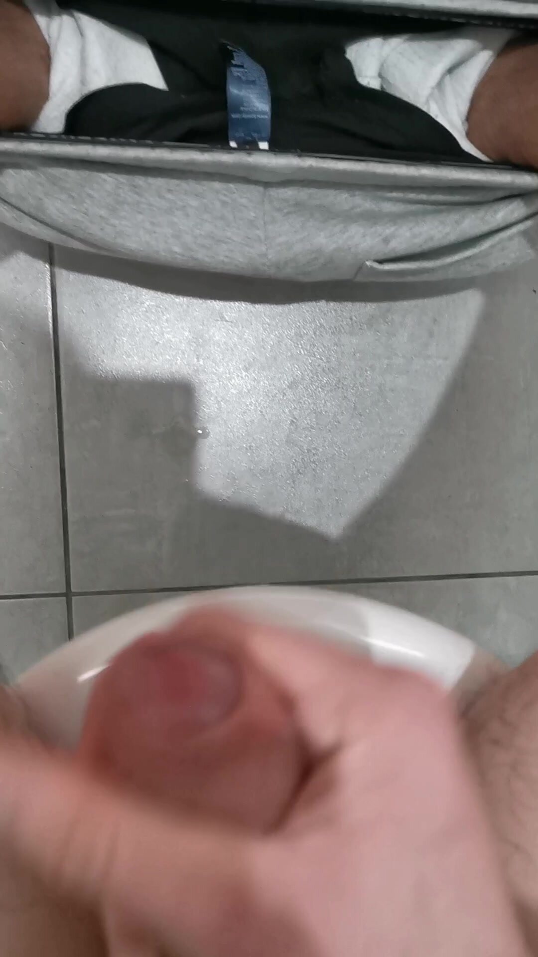 Precum, fingering ass and cum in public toilet