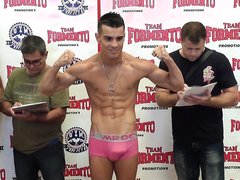 weigh in, bulging in pink trunks