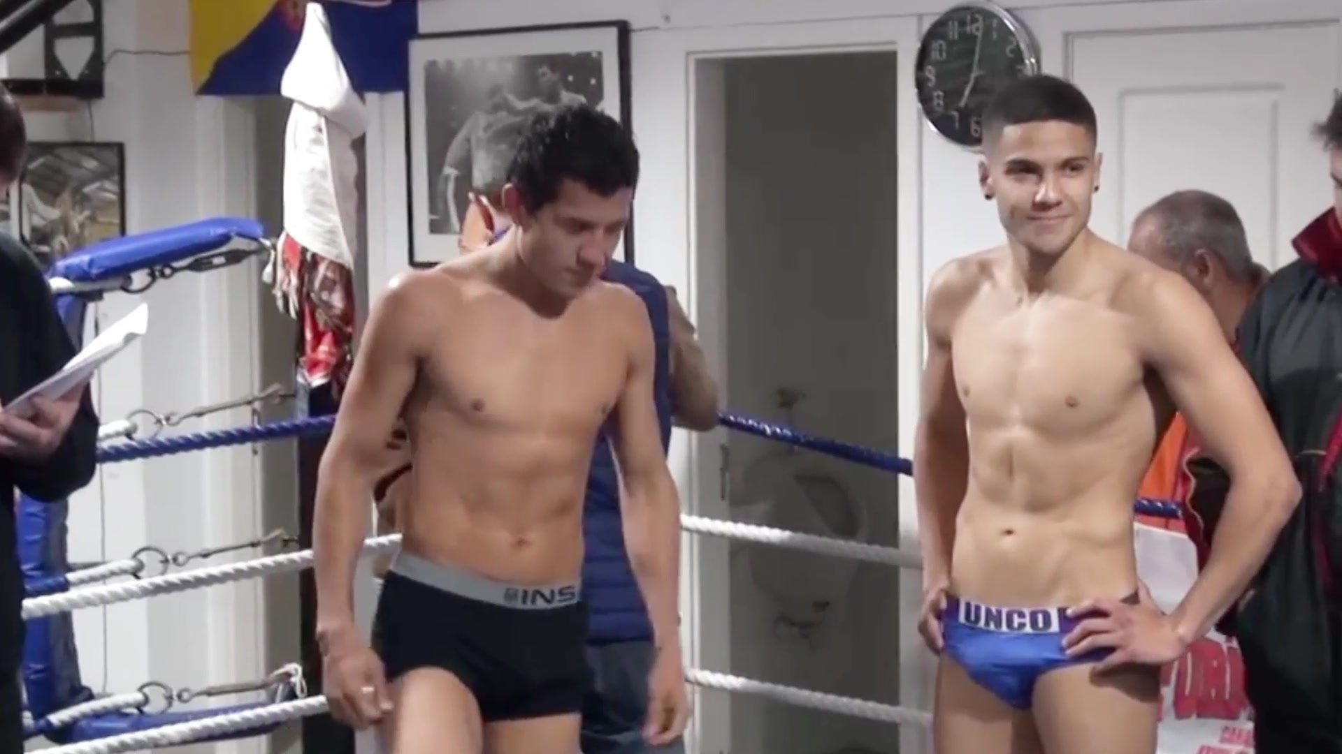 weigh in, bulging in blue bikini briefs