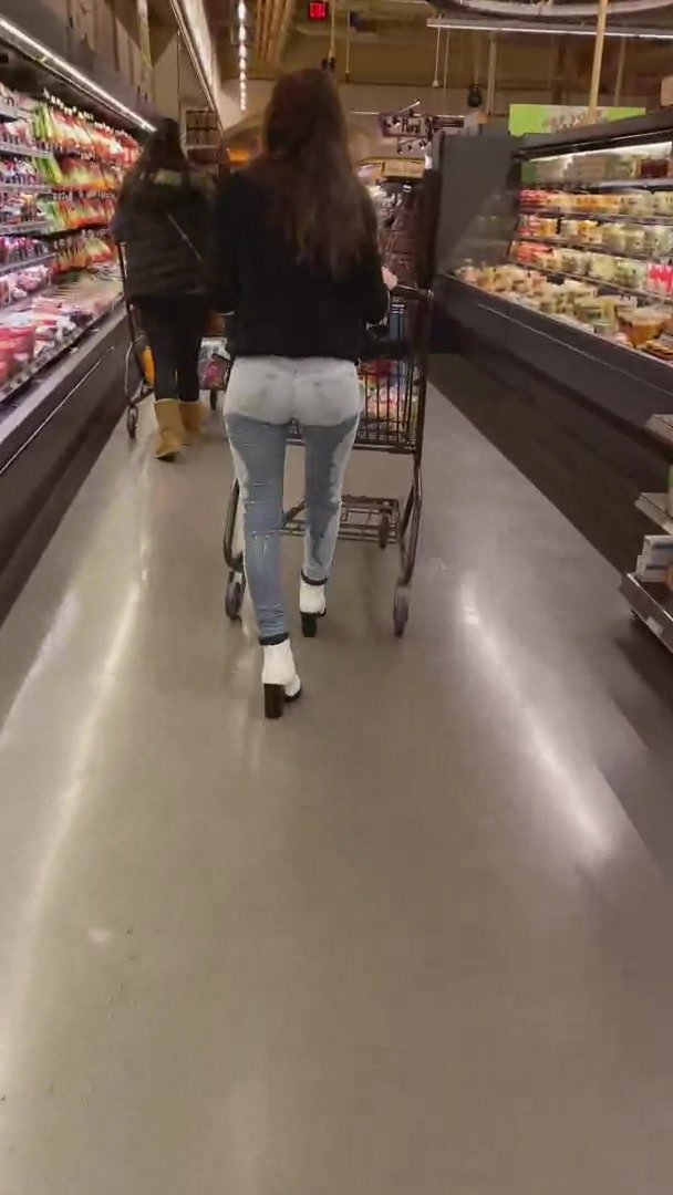Wetting jeans in supermarket