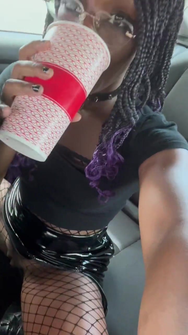 Cute ebony pisses into a cup, drinks it all
