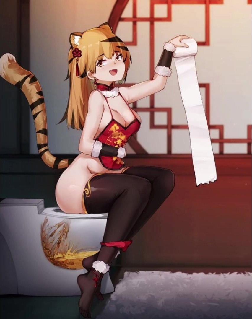 (AUDIO) Tiger Girl having fun on the toilet