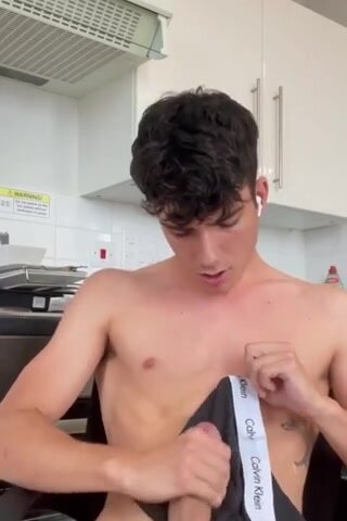 Hot twink cums on feet and chest