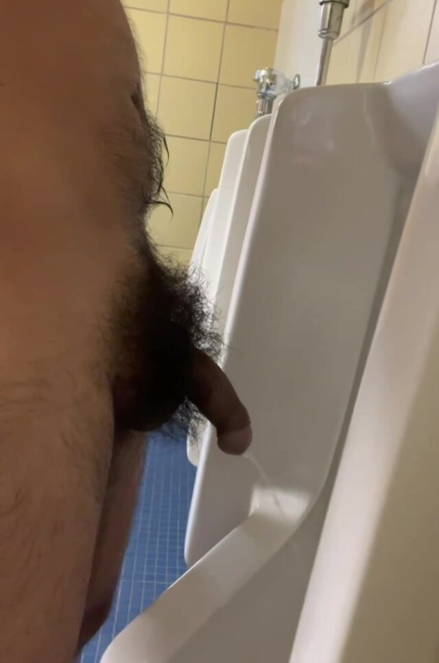 Bushy cock piss in the toilet