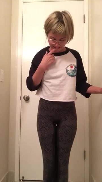 Teen nerdy girl pee in her pants