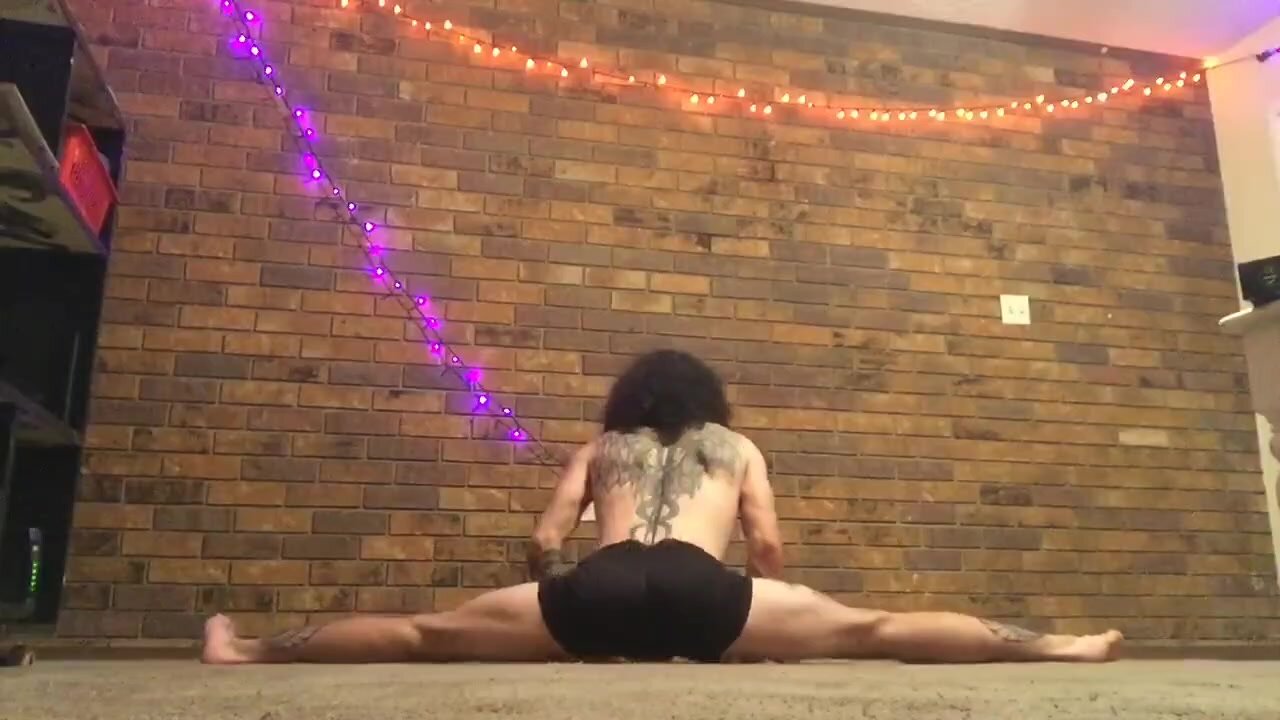 Curly long hair nude yoga session
