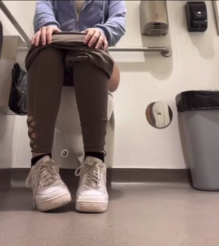 Teen girl goes pee in the public school potty toilet