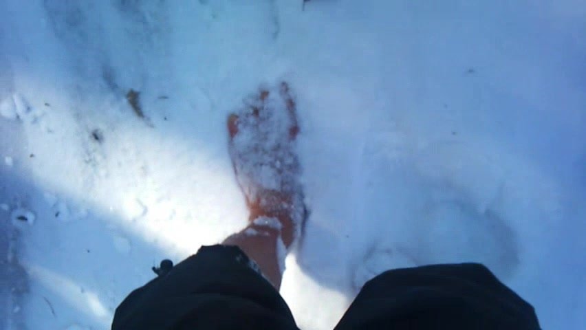 barefoot snow walk