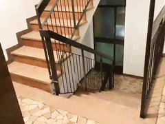 Itanian big dick jerks in stais and balcony