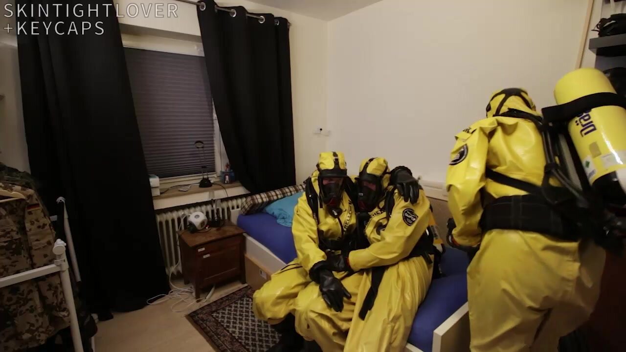 Trellchem hazmat suit guys with SCBA and gas masks