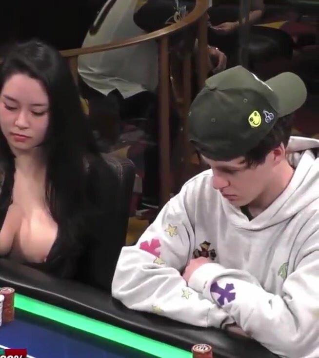 Asian American doesn't realize tit out at poker game