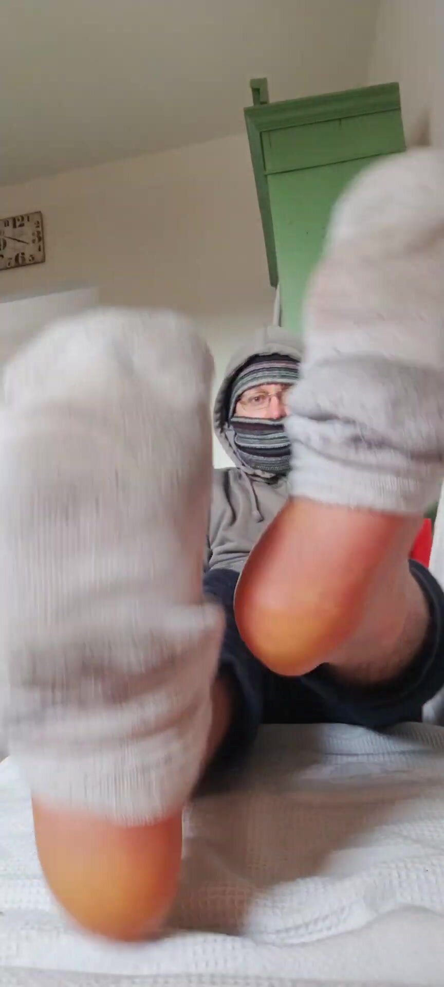 Guy Smells His Sweaty Socks and Feet