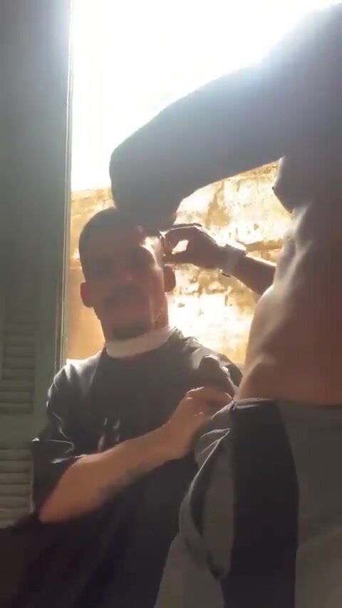 Sucking cock during a hair cut