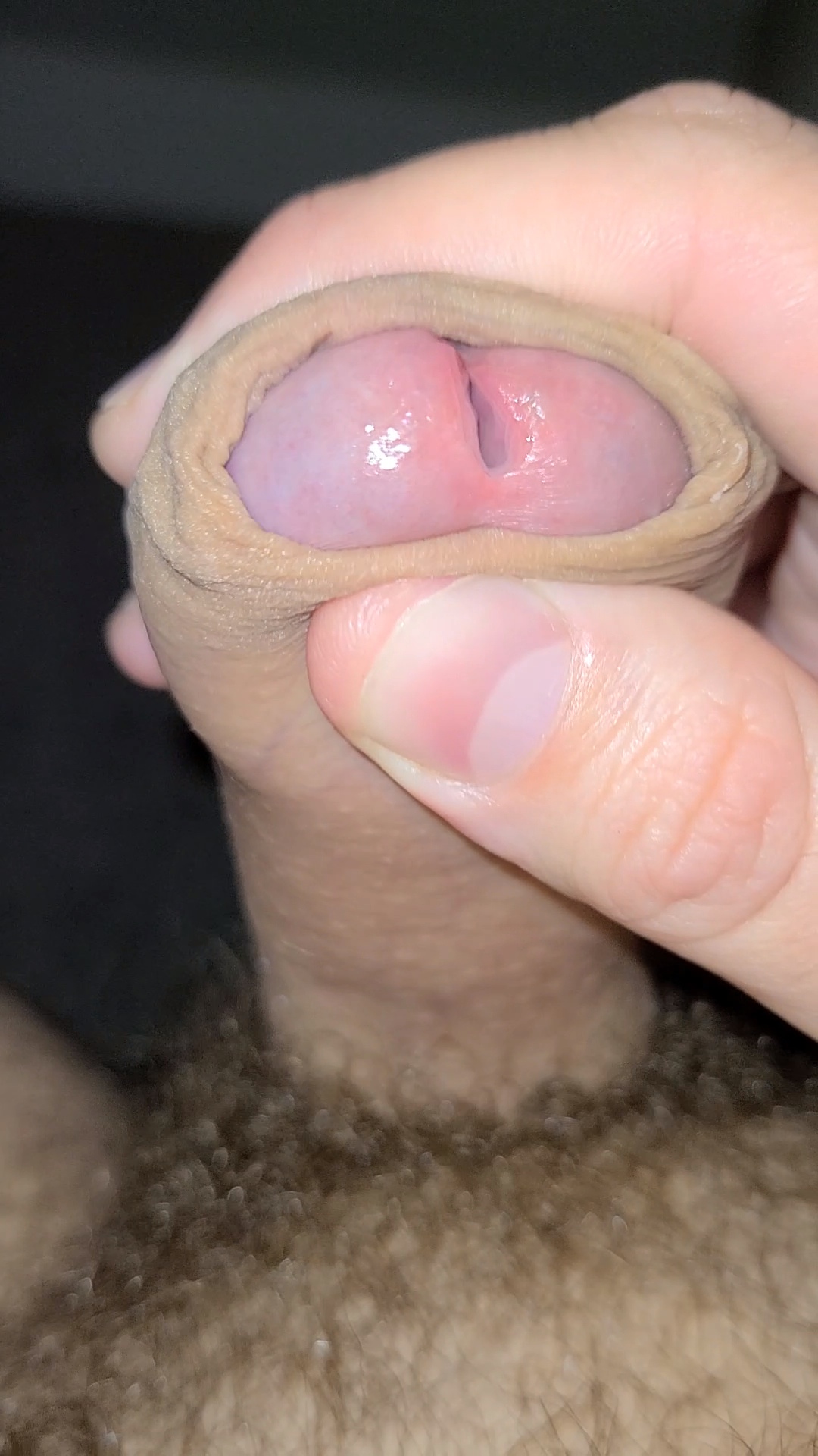 Stroking my thick uncut cock