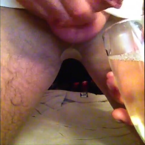 Drinking own cum from a glass full of pee