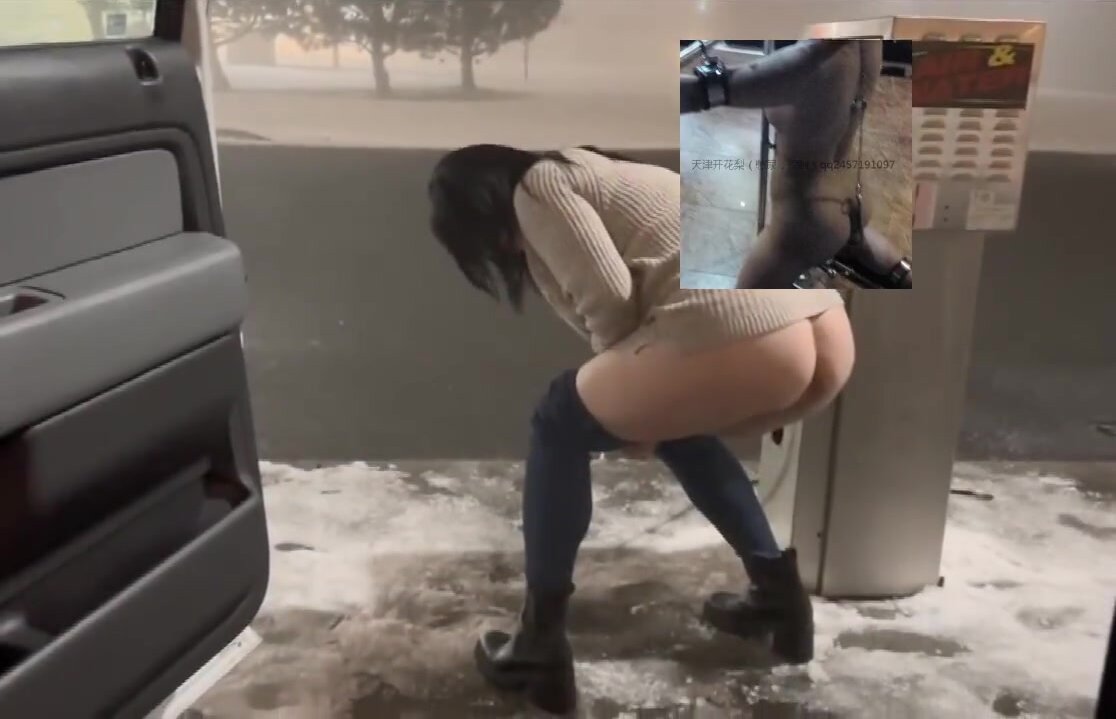Cute high squat pee in the snow/ice, no wipe