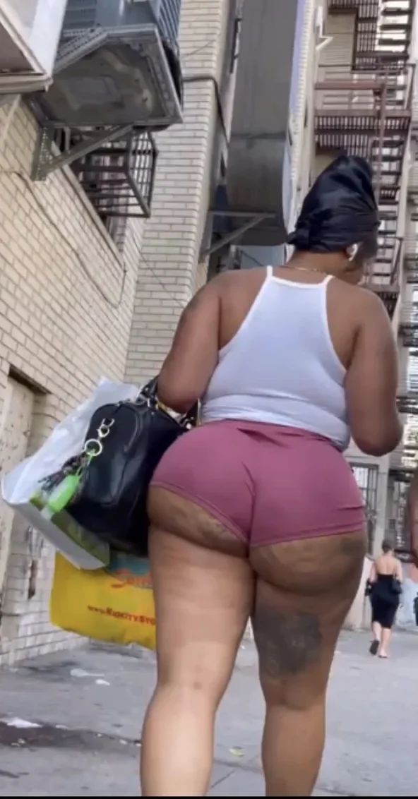 Ass Walking - EBONY PINK SHORTS WHITE TANK TOP BIG ASS WALKING - ThisVid.com