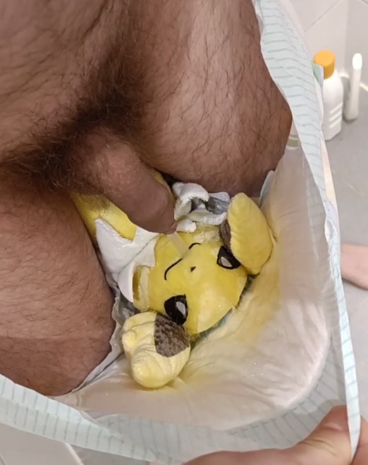 piss and cum on cute plush inside my diaper