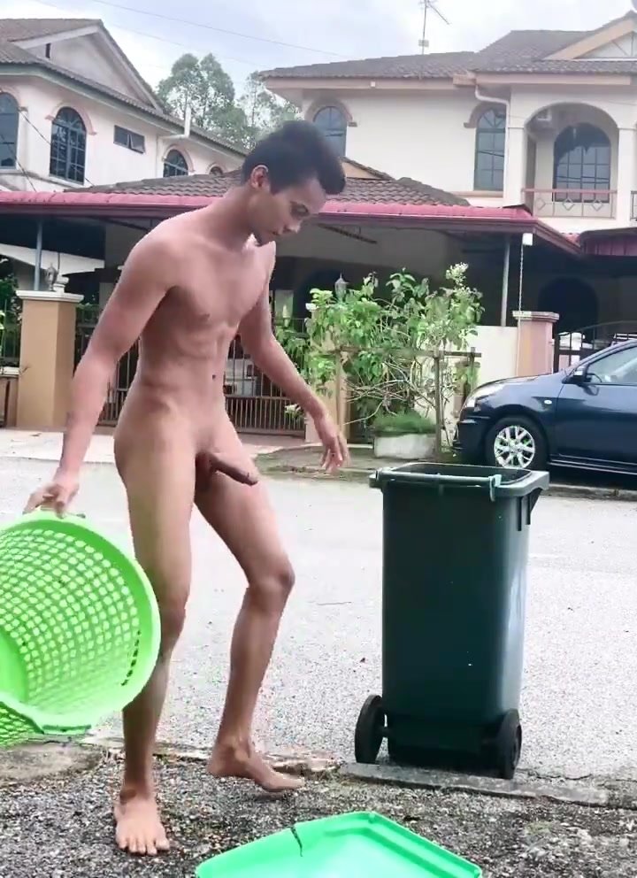 Walking outside completely naked with an erection
