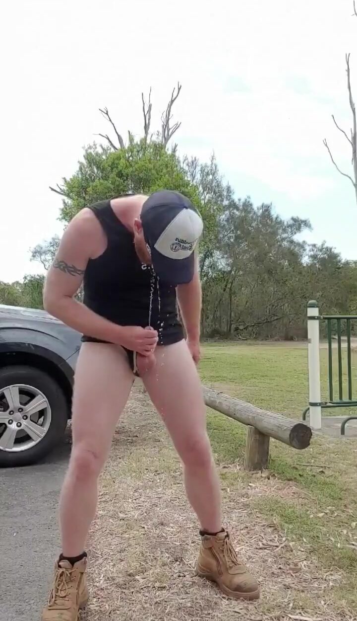 Scorching hot piss pig at the park