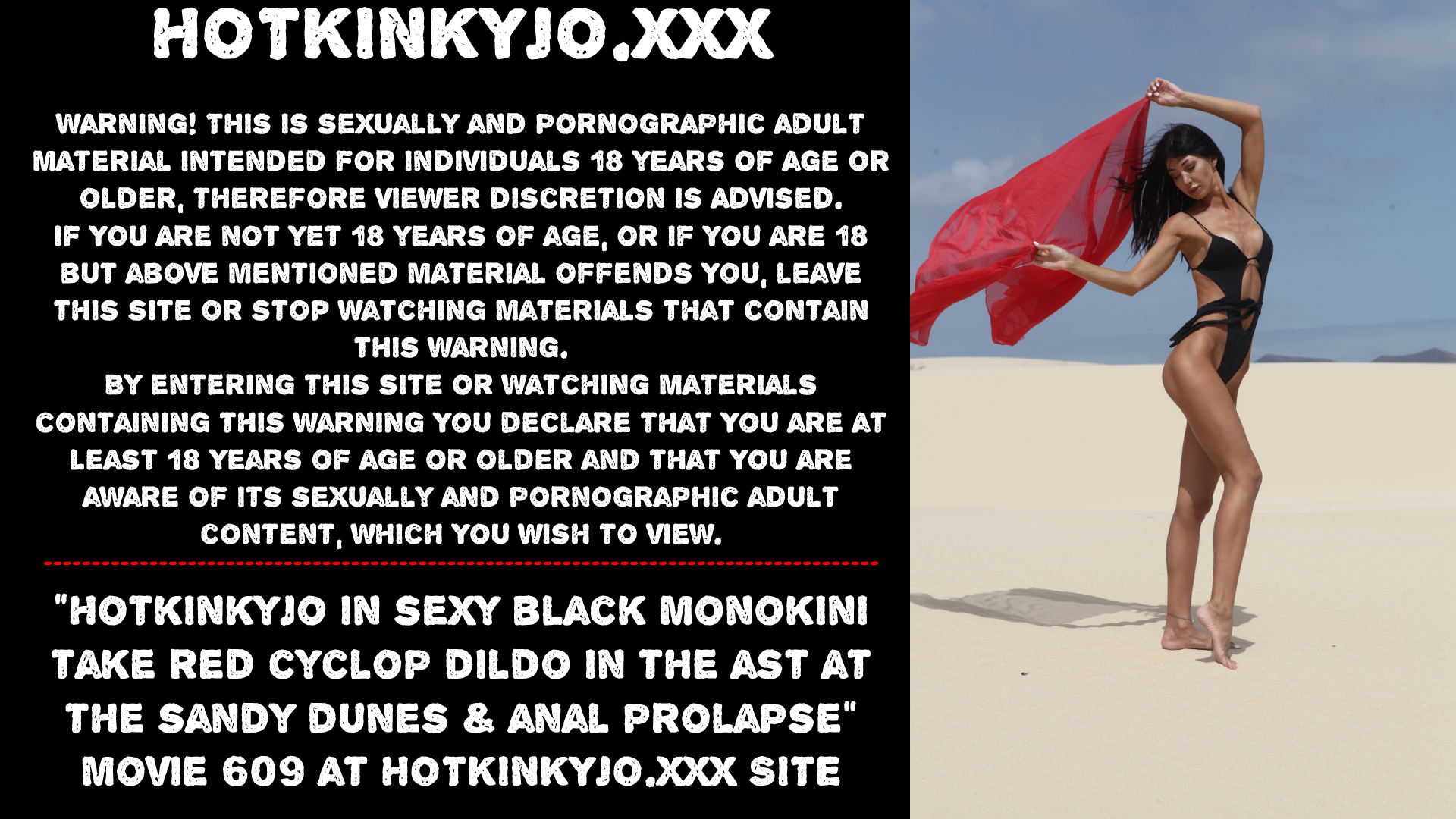 Hotkinkyjo in sexy black monokini take red cyclop dildo