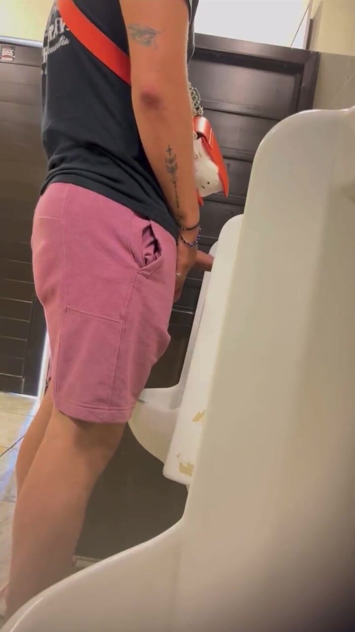 Straight guy with big semi at the urinal