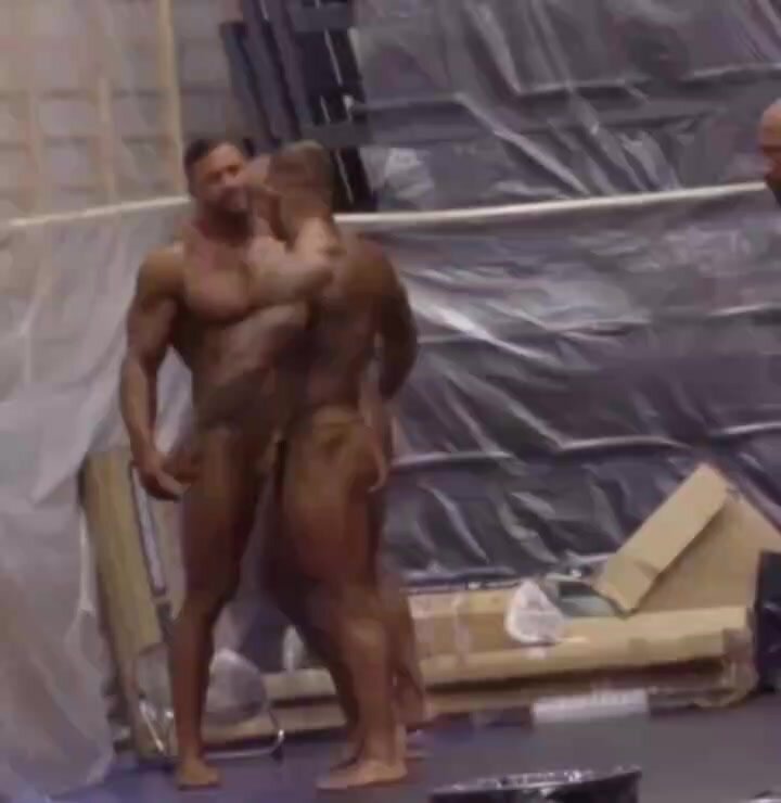 Bodybuilders naked in the backstage
