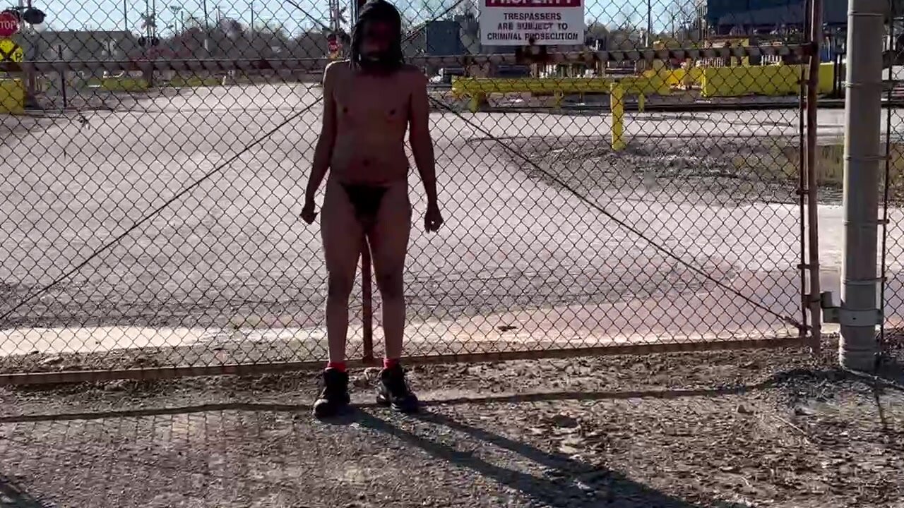 Chubby Strips and Walks Naked Next to Factory