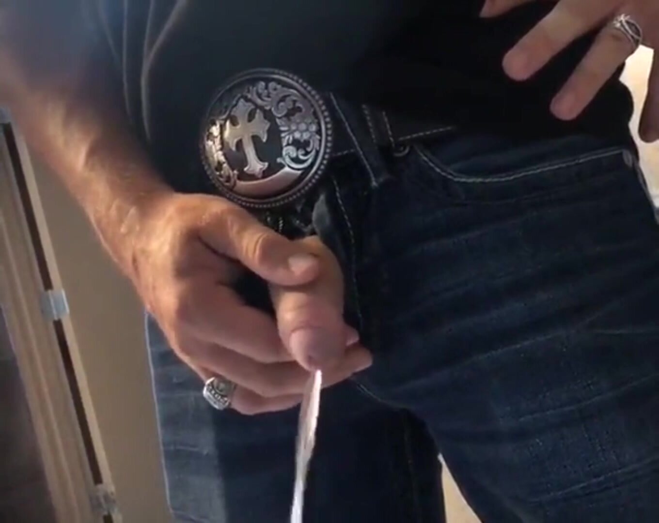 Jeans guy goes pissing