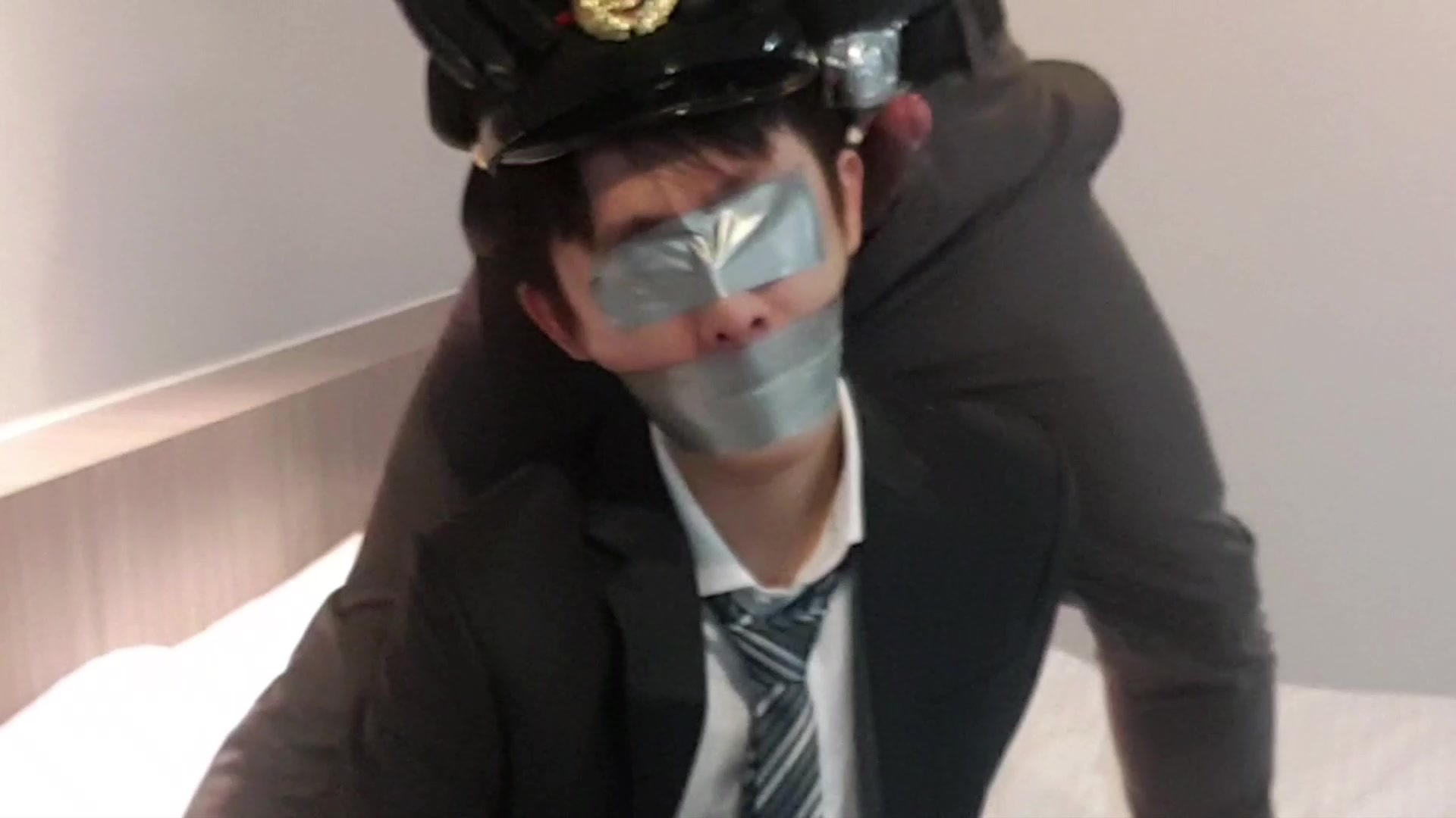 tape gagged Japanese executive slave and police man