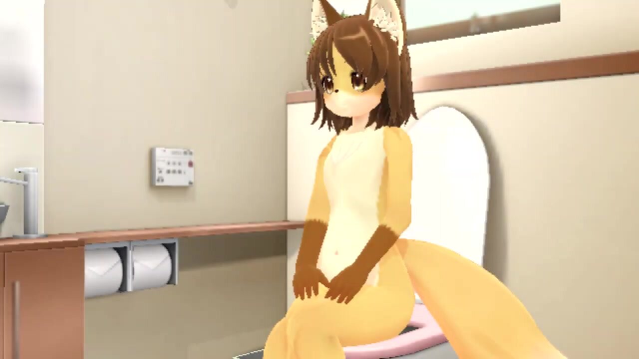 Fox girl farting and peeing in toilet