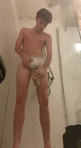 Twink faggot enjoying his own piss