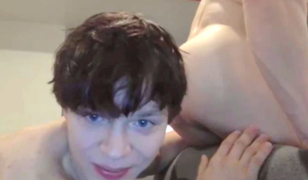 twink eats mans ass then gets pegged by g/f