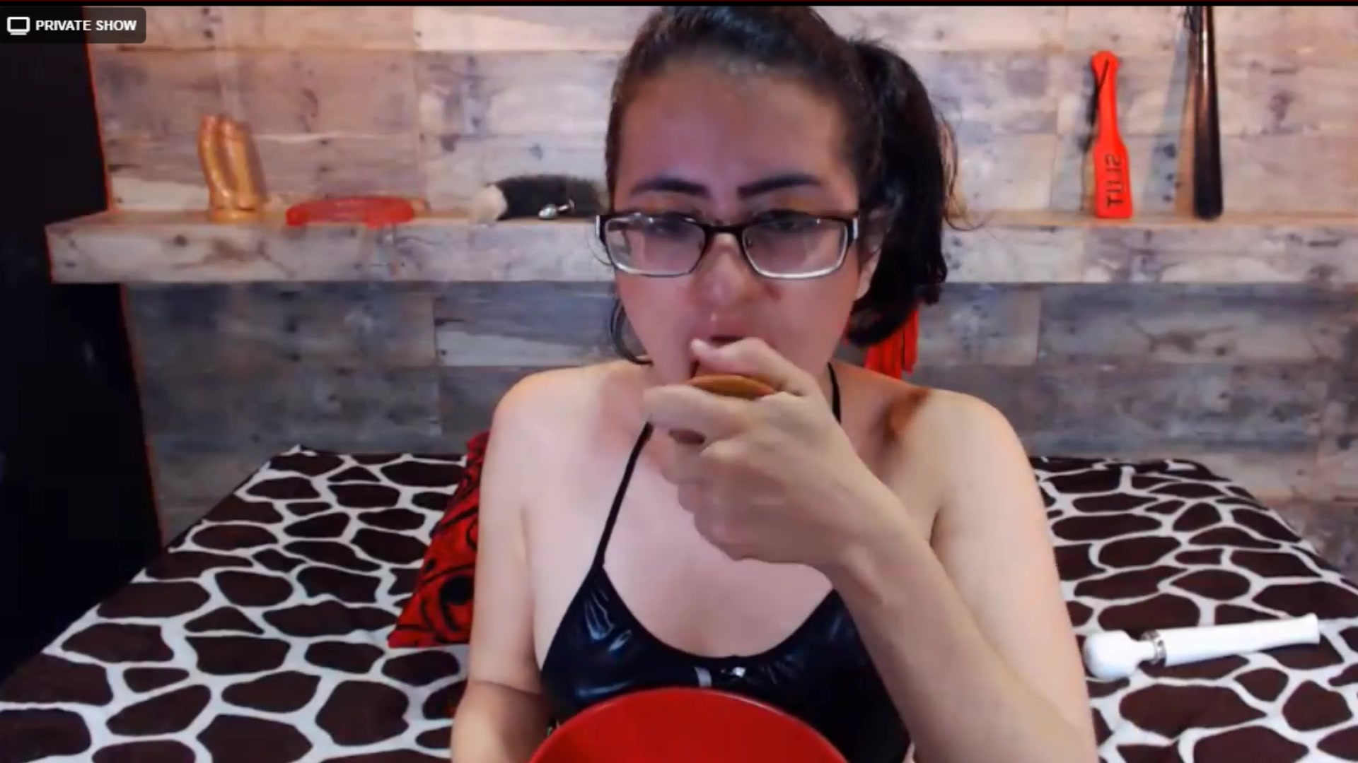 Camgirl vomits in bowl