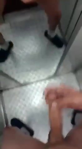 Horny twink Jerks & cums on the mirror in an elevator