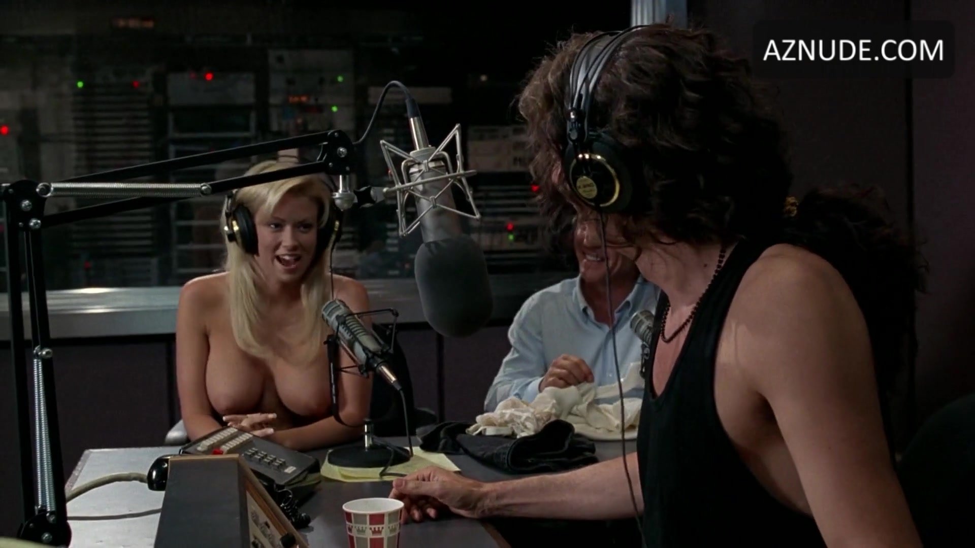 Naked lady in the radio studio.