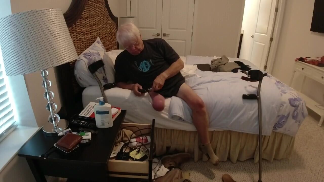 Polio Amputee Grandpa Gets Dressed After Wank