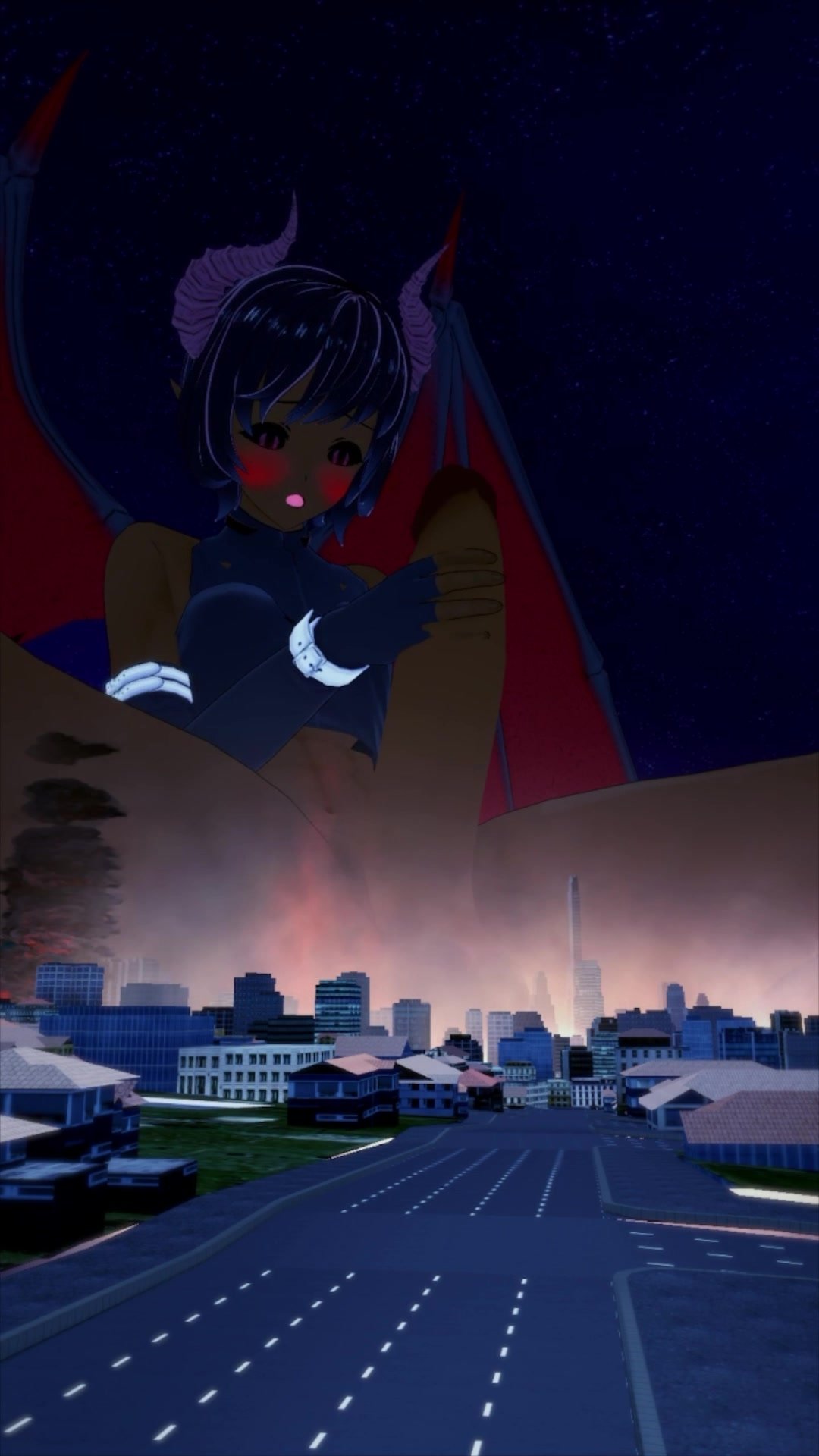 Femboy Succubus pleasures over the destroyed city