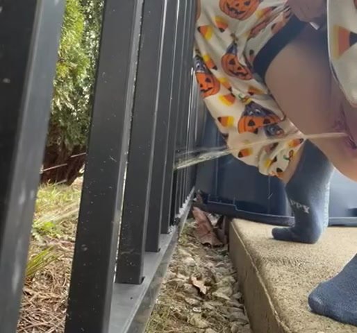 Girl Peeing through Fence